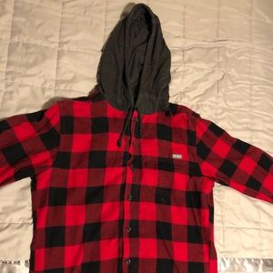 Black/Red Checkered Eddie Bauer Flannel Hoodie -